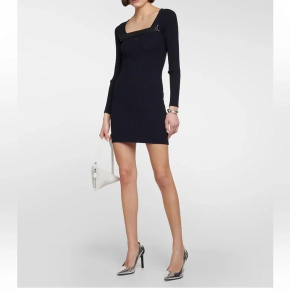 Courrèges blue dress with leather detailing, XS